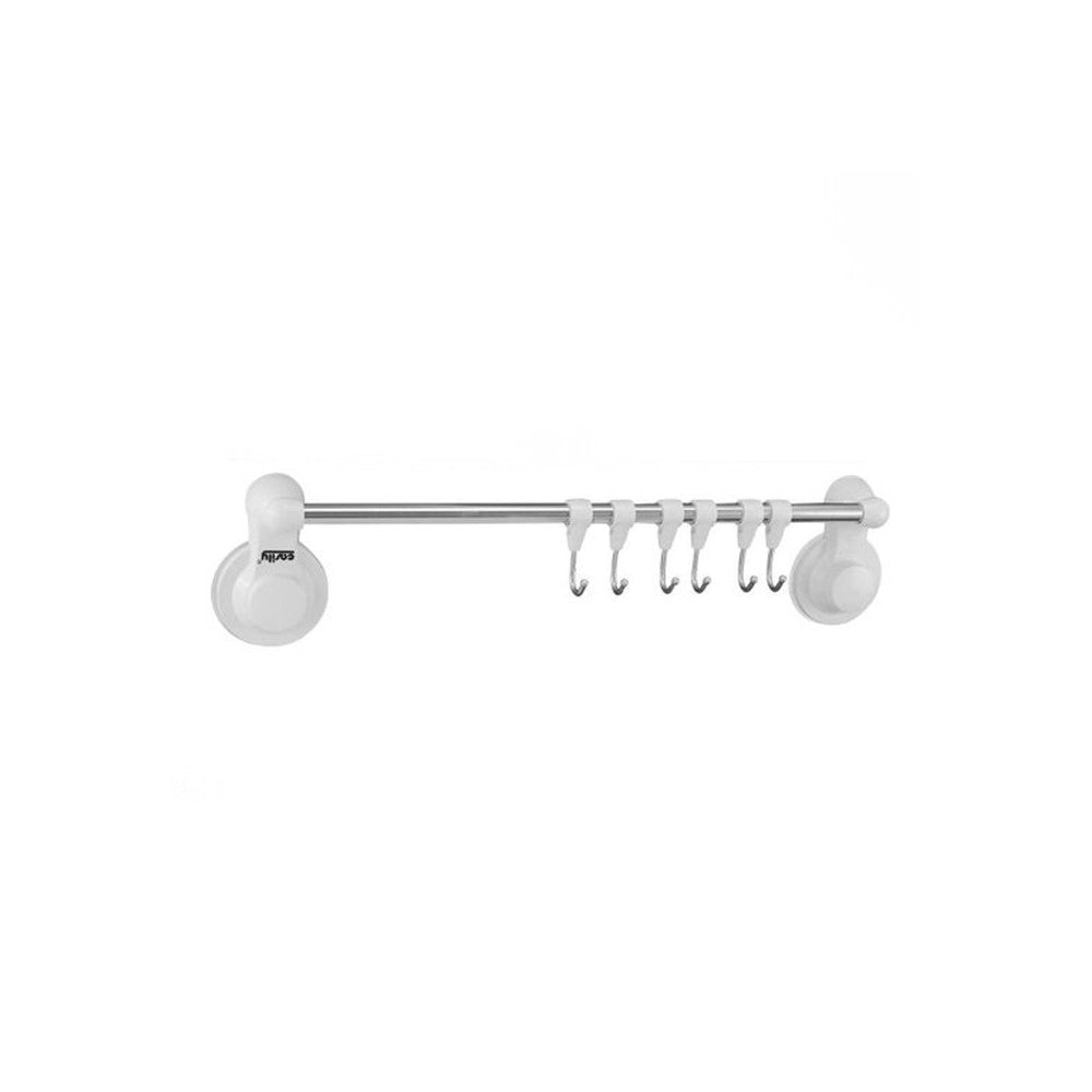 Trade Shop - Porta Asciugamani Con 6 Ganci Appendini Fissaggio Parete Ventosa Bagno 42cm 59550 -