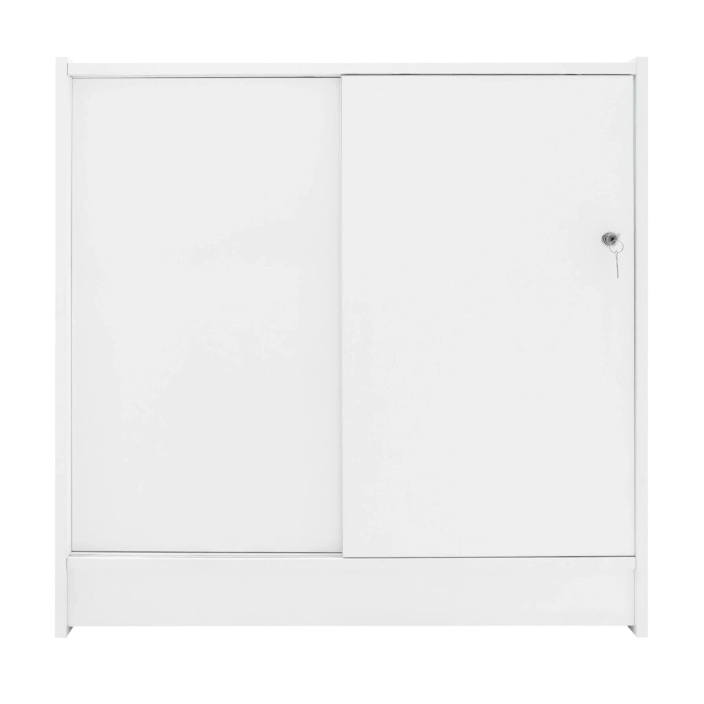 Bancone LED Bianco K900 con 3 Ripiani, Vetrina e Ante Bloccabili – 2 Chiavi
