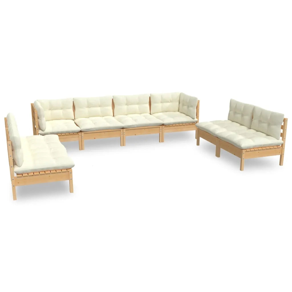 Set Divani da Giardino 8 pz con Cuscini Crema in Massello di Pino 3096232
