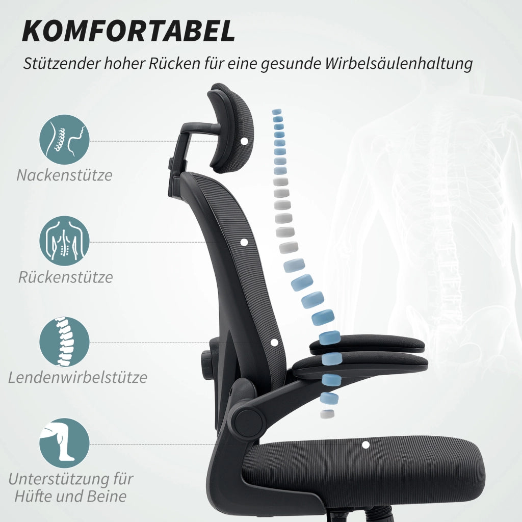 Sedia da ufficio ergonomica ¨C zephmum ¨C con braccioli reclinabili e supporto lombare regolabile, nero