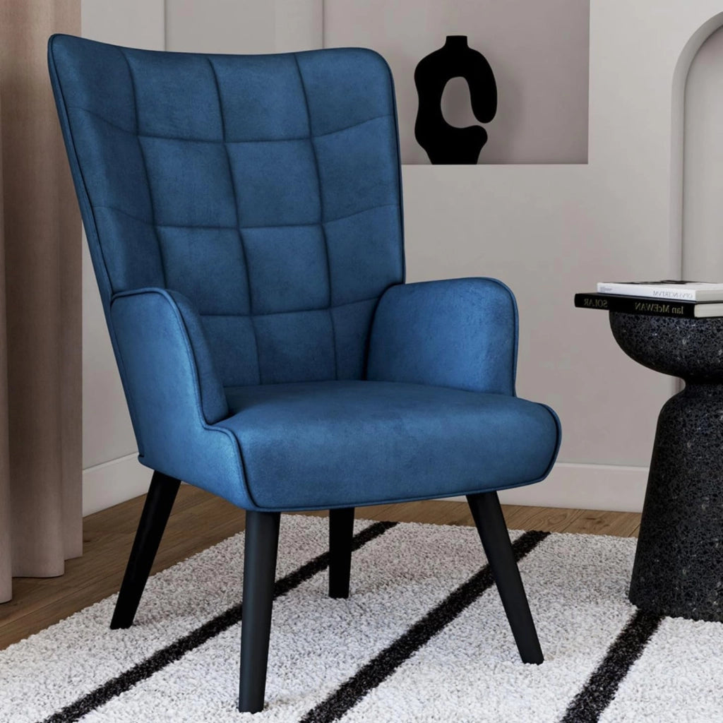 Poltrona scandinava in velluto blu ANIA