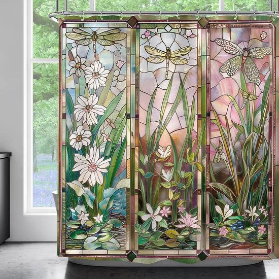Douchegordijn acqua resistente con vetro in amalgama decorativo e disegno di fiori per la decorazione della cabina doccia