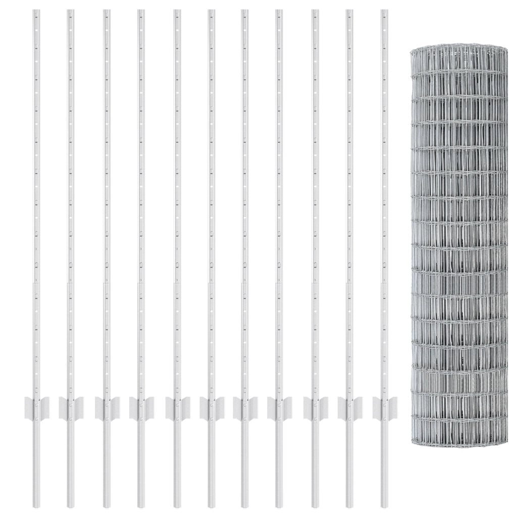 Recinzione Euro con 22 Pali Argento 1,2x25 m Acciaio