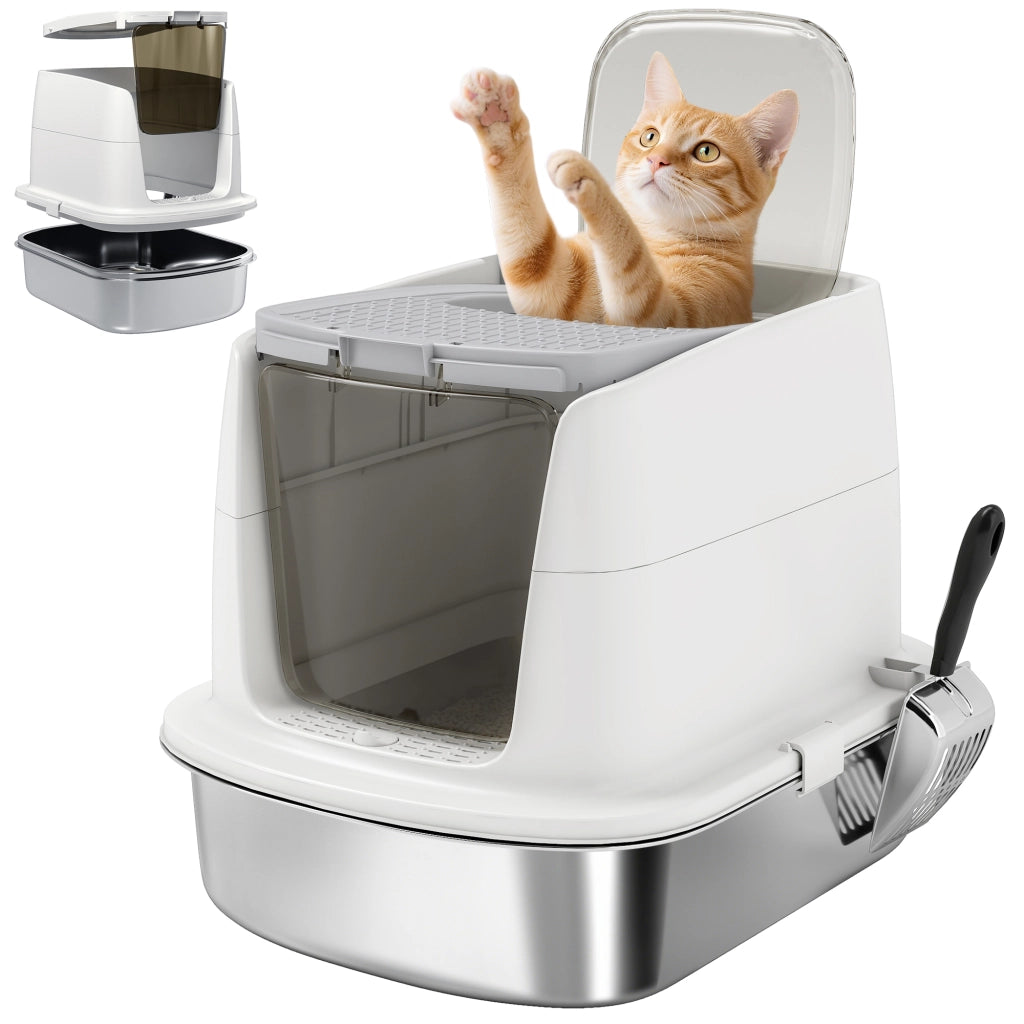 Casetta per gatti chiusa in acciaio inox con paletta e sacchetti antiodore ¨C zephmum ¨C 56x42x38