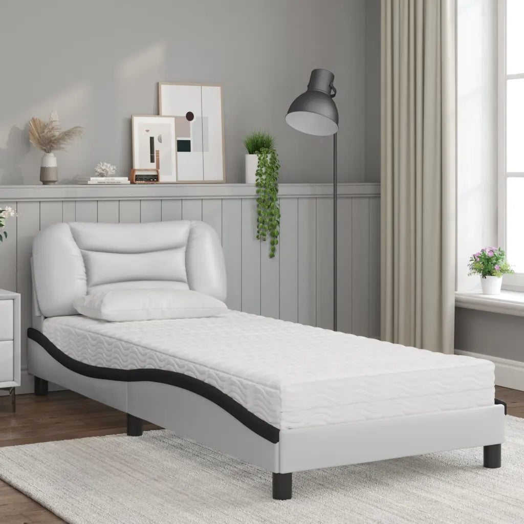 Letto con Materasso Hvar Nero e Bianco 90x200 cm in Similpelle 3208702