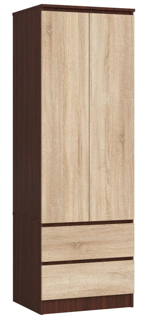 Armadio AKORD S60 Wengé 60 cm 2 ante 2 cassetti inserto frontale Sonoma Quercia 60x51x180 cm