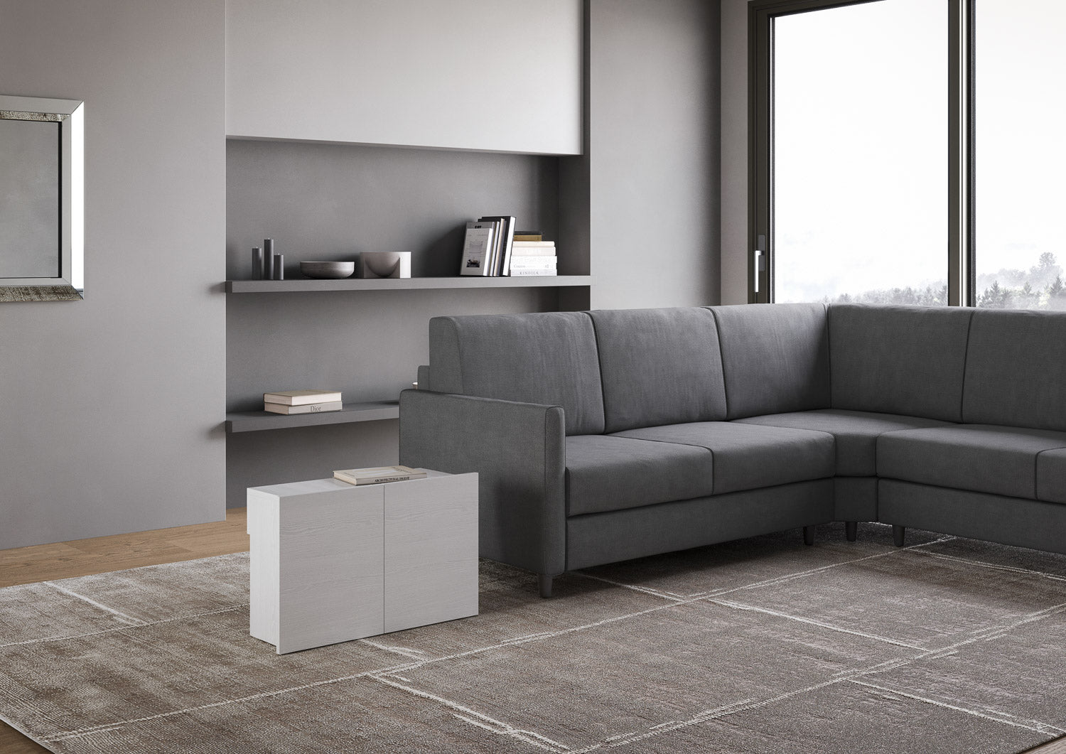 Consolle Tavolo Allungabile 90-302x42x75 cm Evolve Bianco Frassino con Panca Inferiore