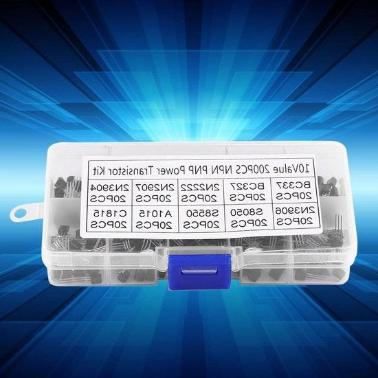 Assortimento di transistori a silicio - 200 pezzi, Kit elettronico, BC337 BC327 2N2222 2N2907 2N3904 2N3906, per appassionati professionisti.