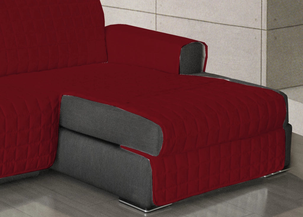 Copridivano Trapuntato Per Divani Con Penisola In Tinta Unita Colore Rosso - 240-245 cm - Rosso