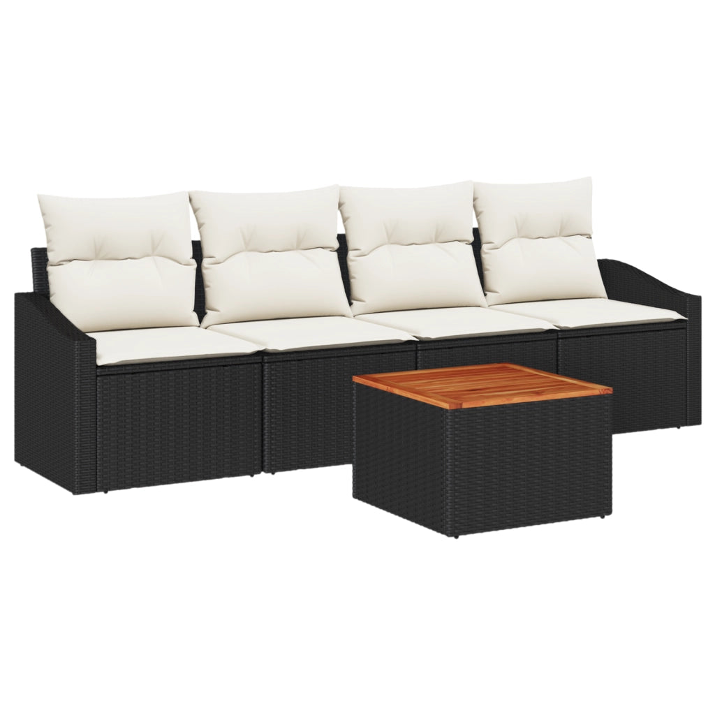 Set Divani Giardino 5 Pezzi con Cuscini Nero Polyrattan Acacia
