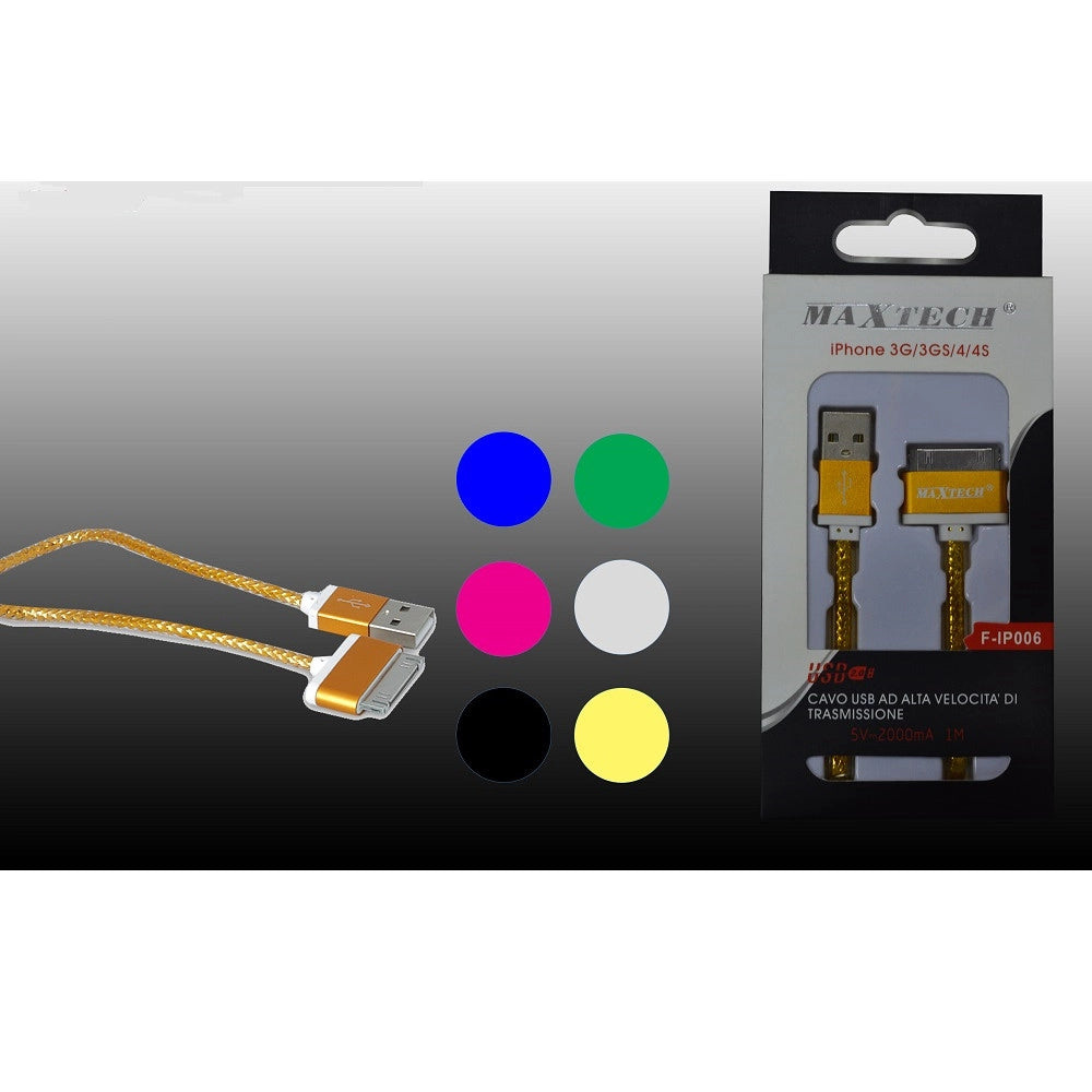 Trade Shop - Cavo Usb Dati Apple Per Iphone 3gs/3g/4/4s Caricatore 5v-2000ma 1mt Maxtech F-ip006 -
