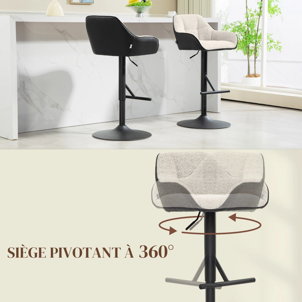 Sgabello da bar ¨C zephmum ¨C Grigio, tessuto effetto lino, base in acciaio, altezza regolabile 86,5-108 cm