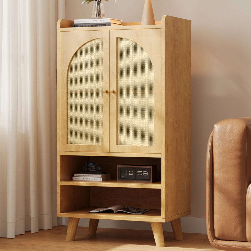 Mobile TV Rattan con 2 ante e 2 ripiani aperti - Zephmum- B60¡ÁT40¡ÁH121 cm grande capacit¨¤
