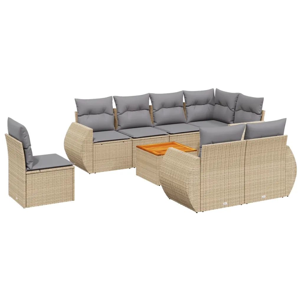 Set Divano da Giardino 9 pz con Cuscini Beige in Polyrattancod mxl 112690