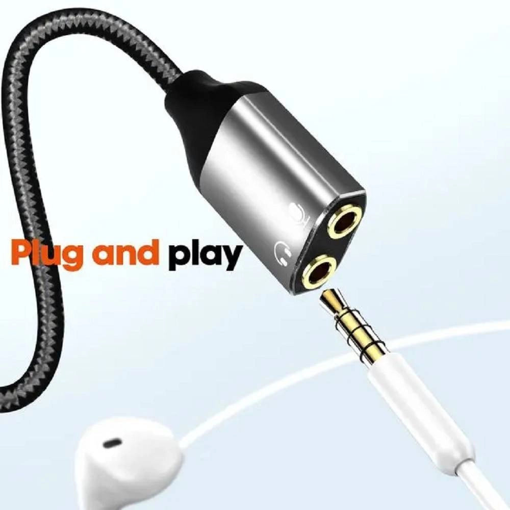 Trade Shop - Cavo Adattatore Audio Da Type-c A Doppio Jack 3,5mm Cuffie + Microfono Tpc3536 -