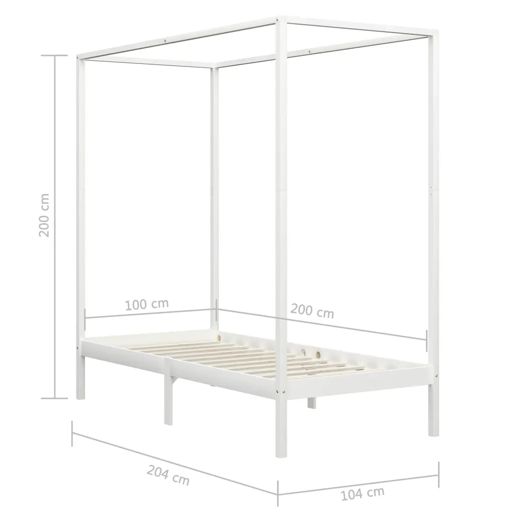 Letto singolo | Letto per adulti | Giroletto Baldacchino senza Materasso 100x200 cm Legno Bianco