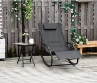 Sedia a Dondolo Ergonomica con Poggiatesta e Braccioli, in Metallo Zincato e Textilene, 63l x 160P x 88H cm, Nero
