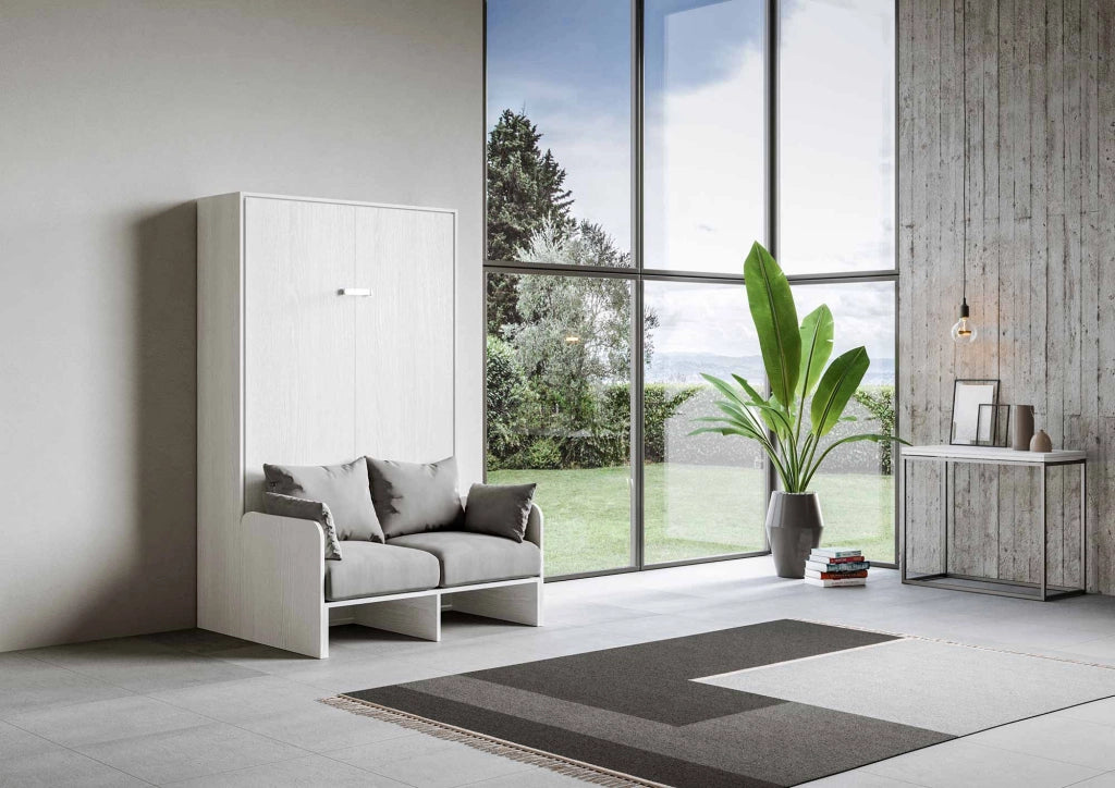 Letto 1 Piazza e Mezzo a Scomparsa Salvaspazio con Sofà Kentaro H210 cm Bianco