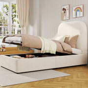 Letto imbottito per bambini beige con vano idraulico