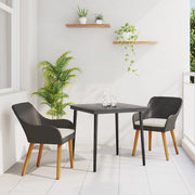 Set da pranzo da giardino in rattan nero a 3 pezzi