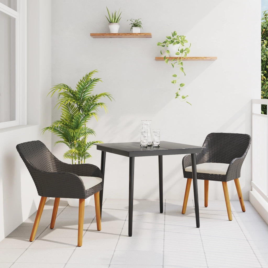 Set da pranzo da giardino in rattan nero a 3 pezzi