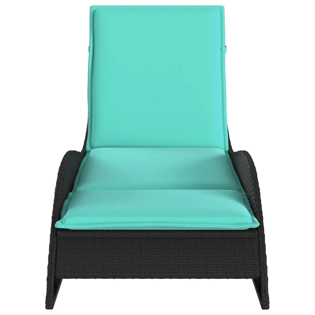 Lettino prendisole con cuscino nero 60x205x73 cm in polyrattan 368286