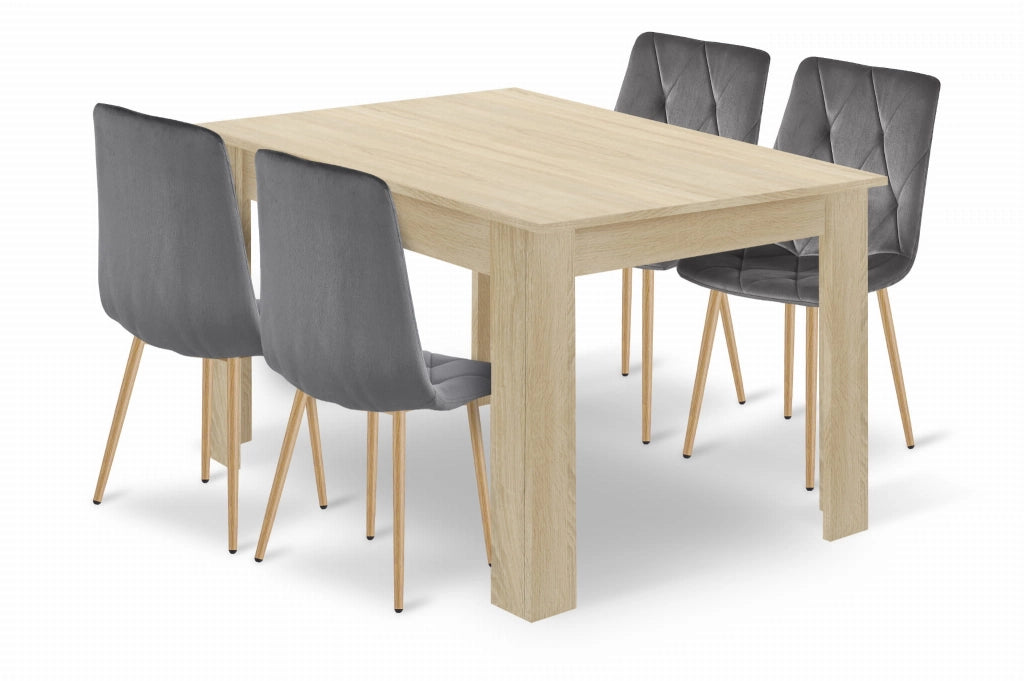 Set da tavolo VALORA NP con 4 sedie TYRA grigie - Rovere Sonoma 120x80