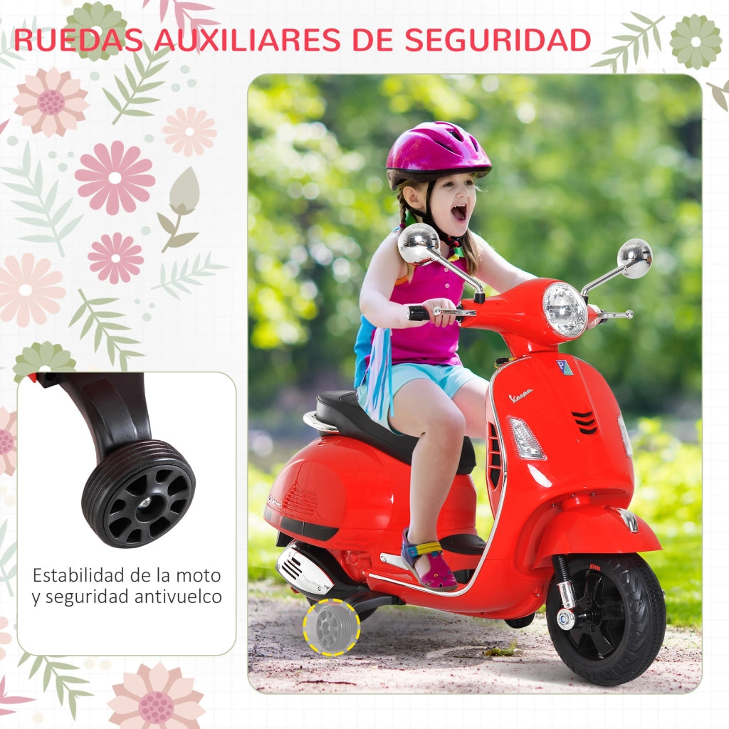 Moto Elettrica per Bambini Scooter Vespa ¨C Xylo ¨C Rosso con Luci LED MP3 USB 3+ Anni