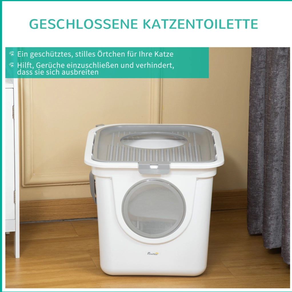 Toilette per gatti ULEVR con coperchio e paletta, doppio accesso, 44x55x39 cm, bianca