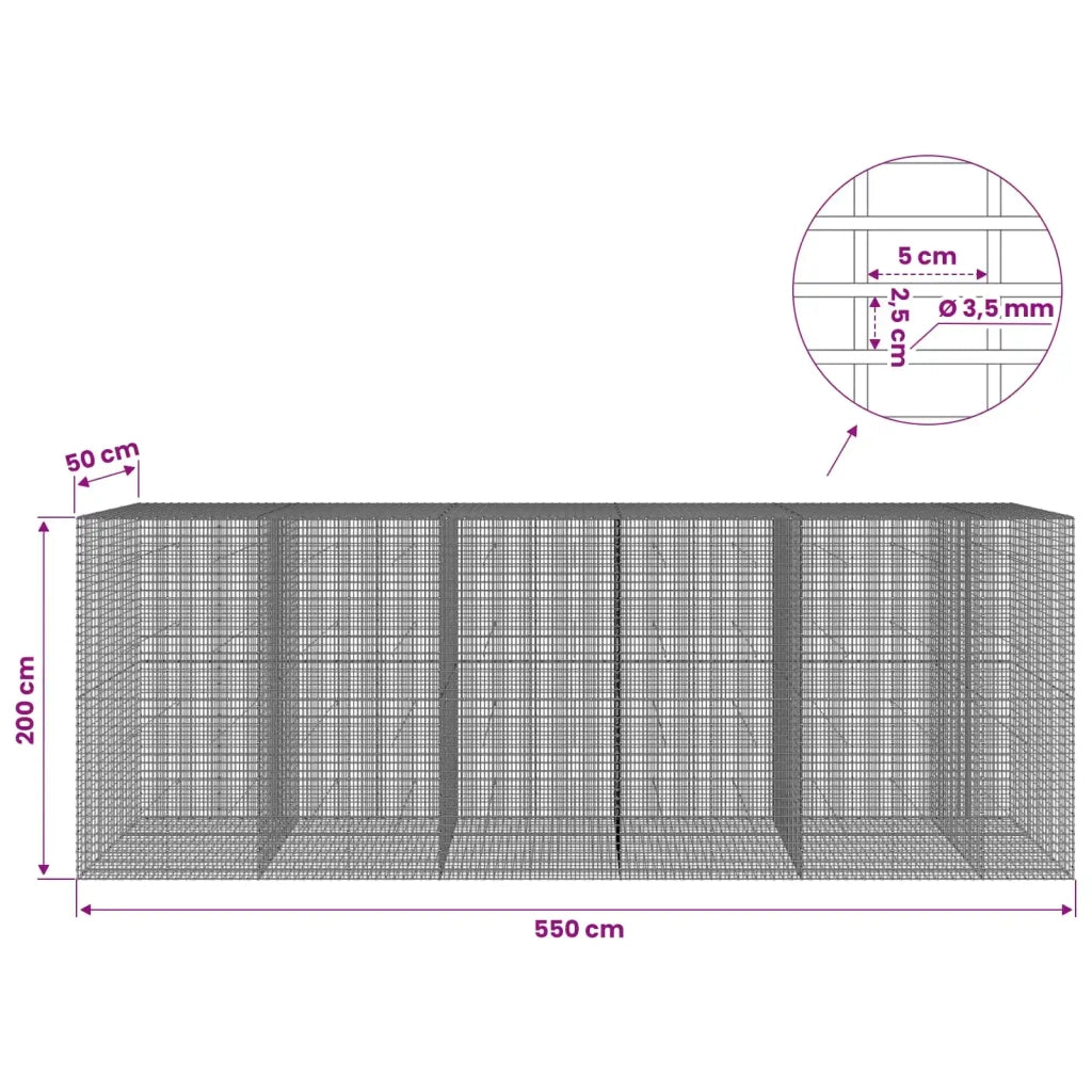 Gabione con Filo da 3,5 mm e Rete da 5x2,5 cm 550x50x200 cm 3461909