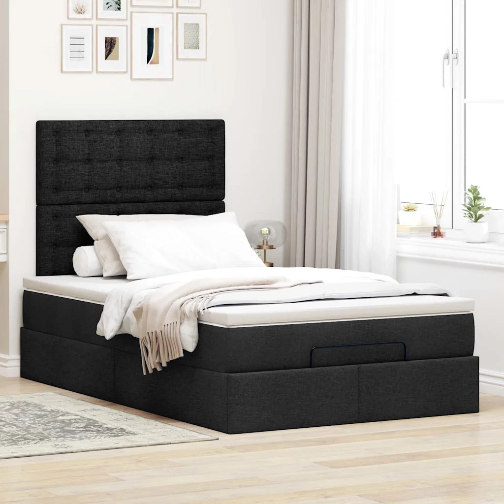 Struttura Letto Pouf con Materasso Nero 120x200 cm in Tessuto 3314164