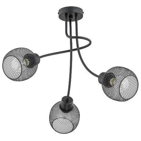 Plafoniera PLENA 3 luci rete metallica E27 nera Alfa
