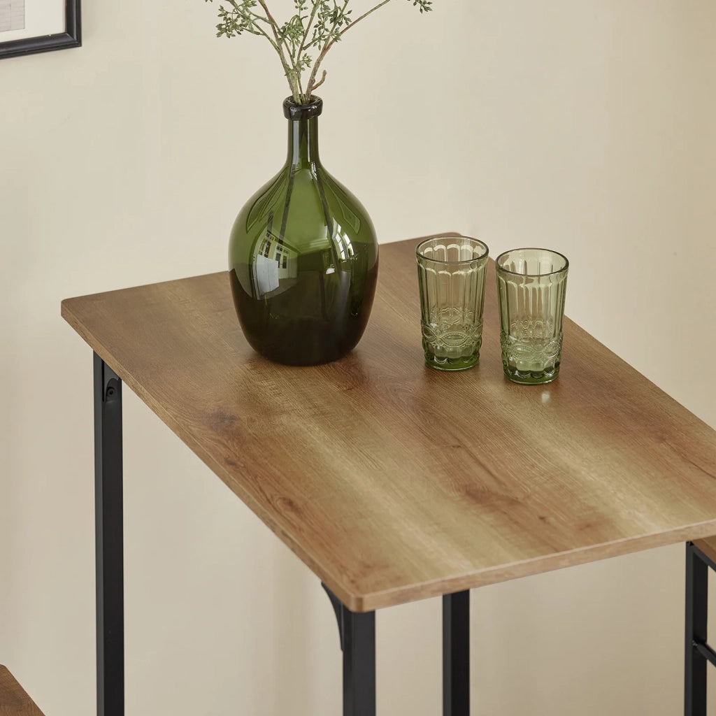 Set 3 Pezzi Tavolo con 2 sgabelli Mobile Bar per casa Stile Industriale Grigio, L80*P50*A88cm, Marrone OGT10-PF