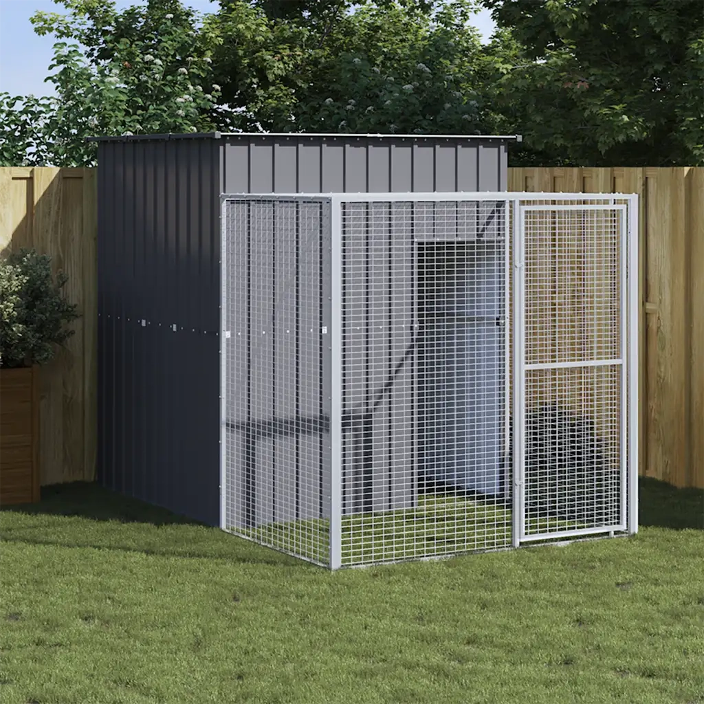 Pollaio con Area Corsa Antracite 165x251x181 cm Acciaio Zincato 172367