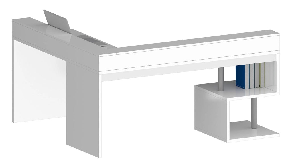 Scrivania Angolare a Giorno 180x160x60x92,5h cm Esse Bianco Lucido