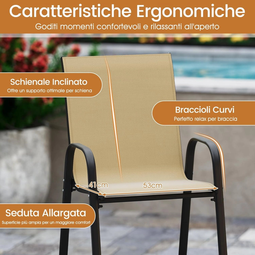 Set di 2 Sgabelli da Bar per Esterno, Sgabello 74 cm da Giardino, Polrona Alta con Poggiapiedi, Seduta Allargata & Telaio in Metallo,per Patio Terrazza Piscina, Portata 150 kg