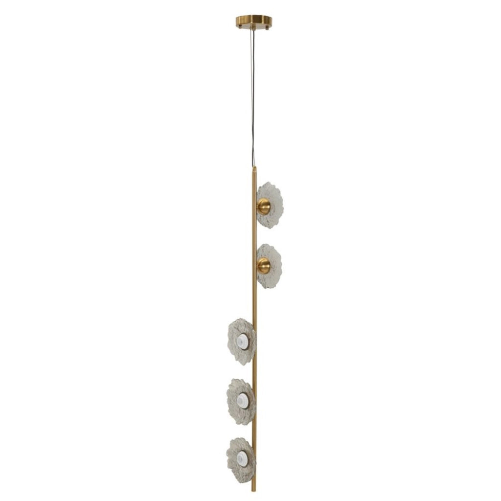 Lampadario verticale Emily in metallo dorato e vetro grigio fume'