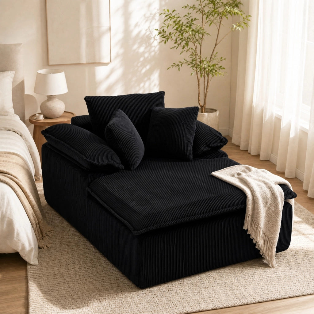 Divano relax senza struttura con schiuma ad alta densità, velluto a coste nero, 177×122×92 cm