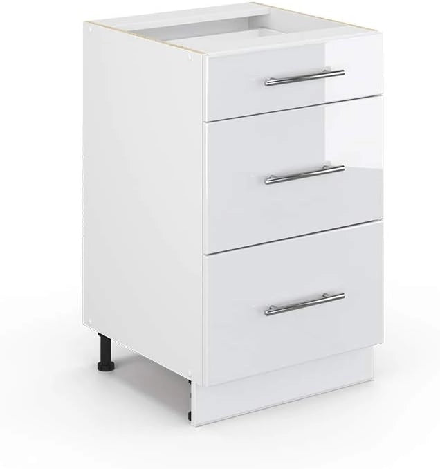 Cassettiera da bagno Fame-Line, Bianco lucido, 50 x 82 cm senza piano di lavoro, per la conservazione di articoli da bagno e prodotti per la pulizia
