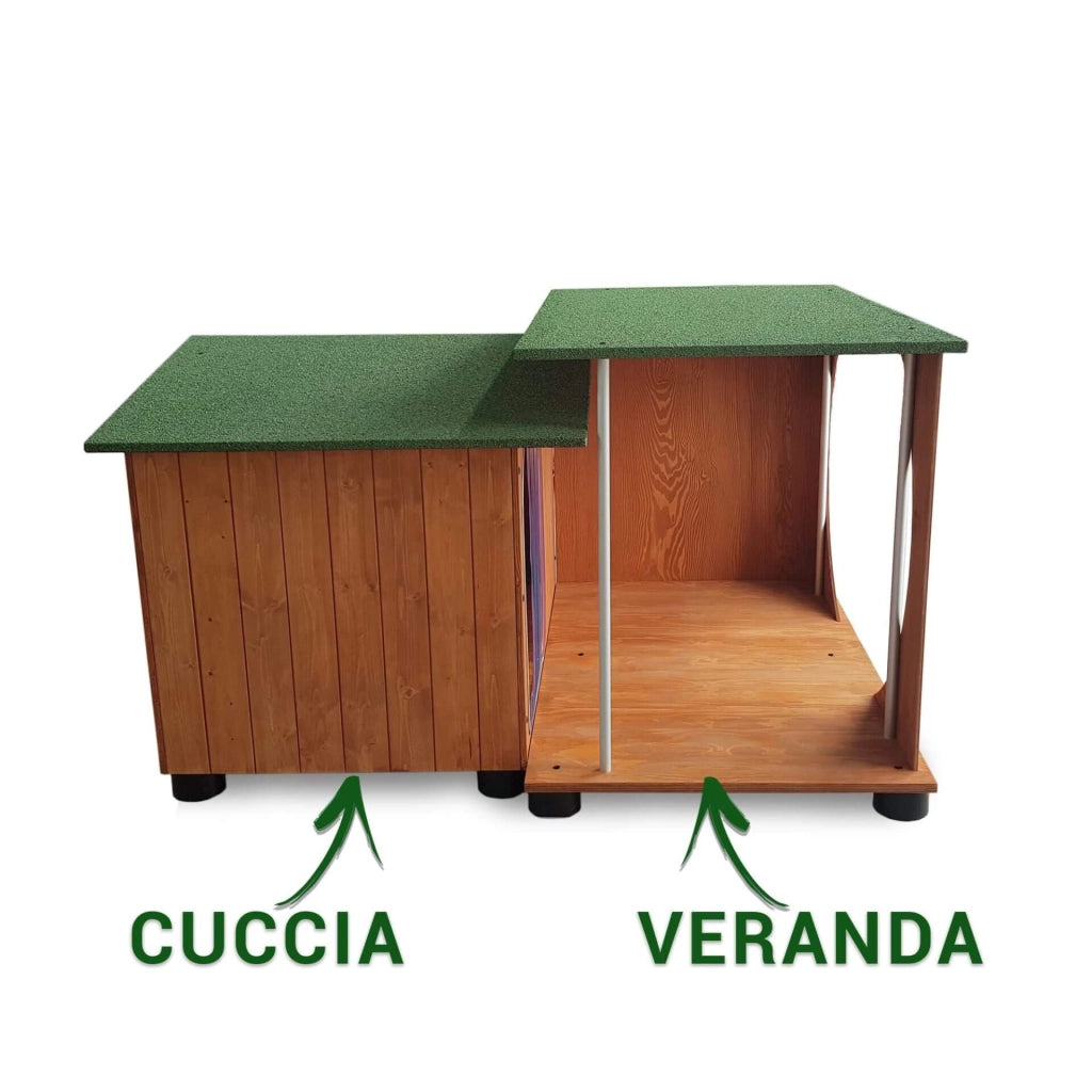 VERANDA IN LEGNO PER CUCCIA UNIVERSALE ALANO E SIMILI L.121 x P.78 x H.116 100% FABBRICATO IN ITALIA