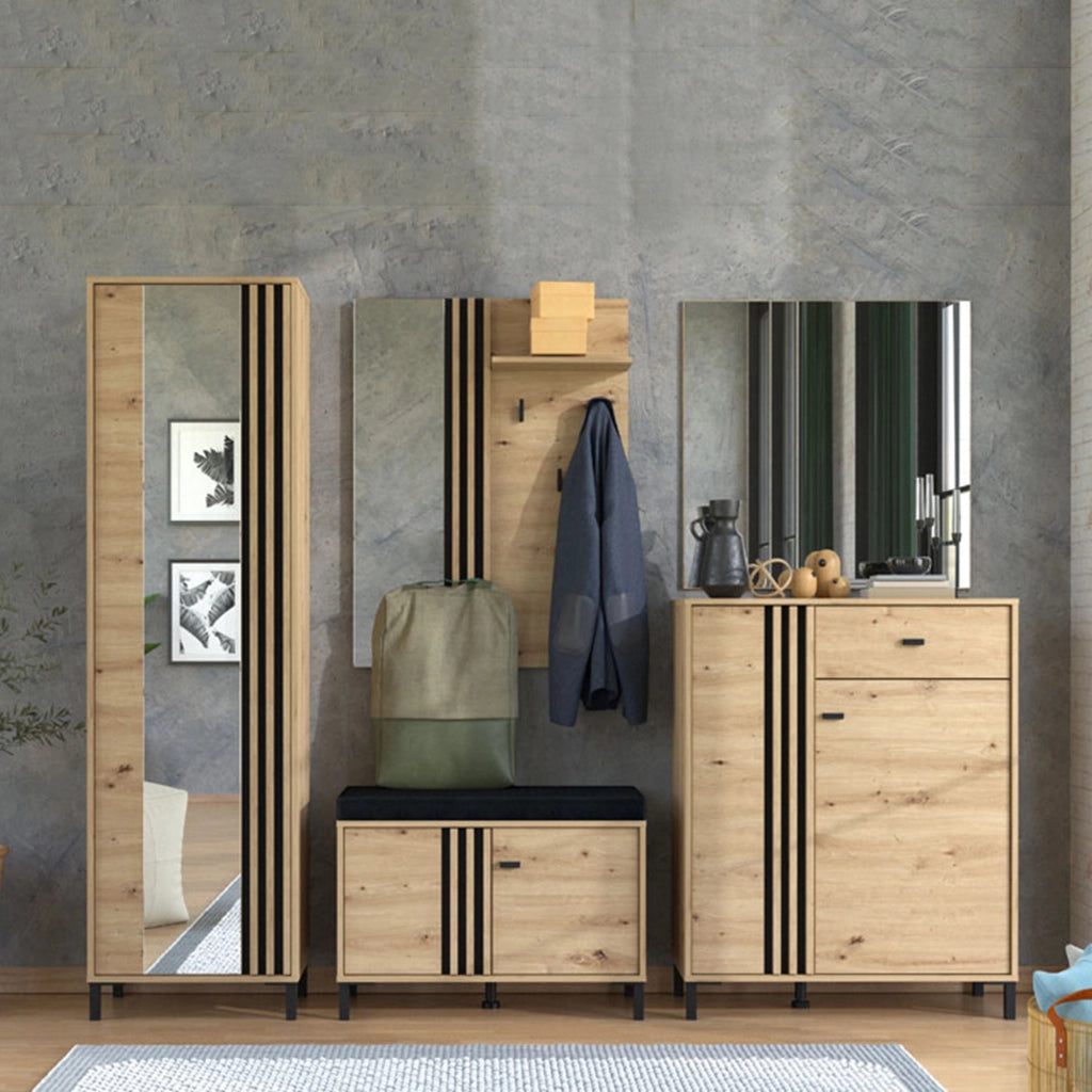 Apia, Mobile da Ingresso Specchio Incluso, 193x55x40h cm Marrone Rovere Nodi