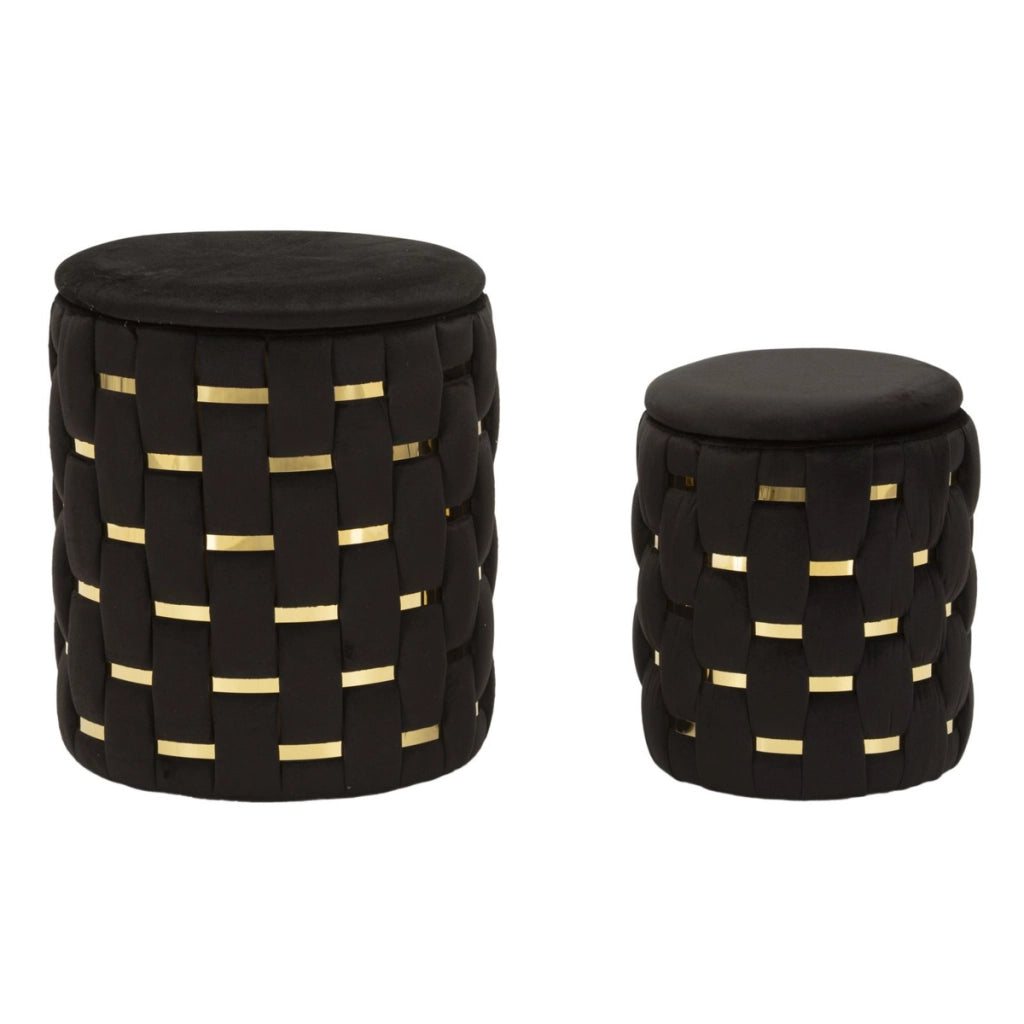 Set di 2 Pouf VKH872, Nero, Poliestere, 37x37x42 cm