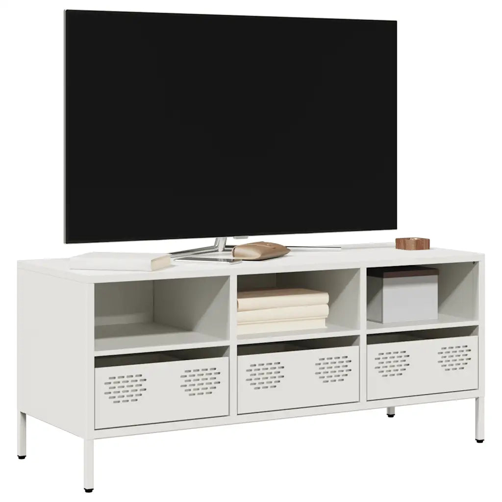 Mobile TV | Armadietto TV | Mobile Porta TV Bianco 101,5x39x43,5 cm in Acciaio Laminato a Freddo