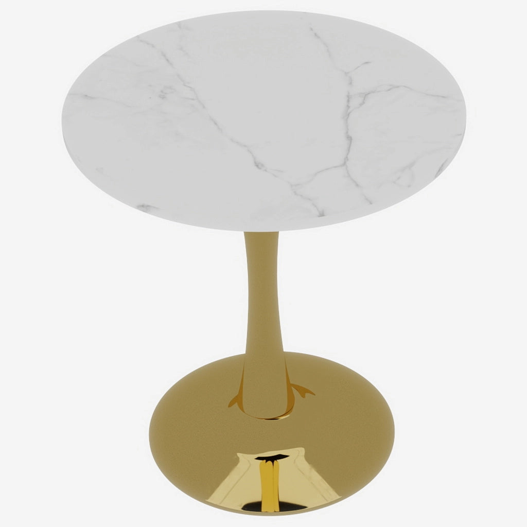 Tavolino da Caff¨¨ Rotondo Effetto Marmo ¨C Xylo ¨C Piano Bianco, Design Moderno, 70 cm