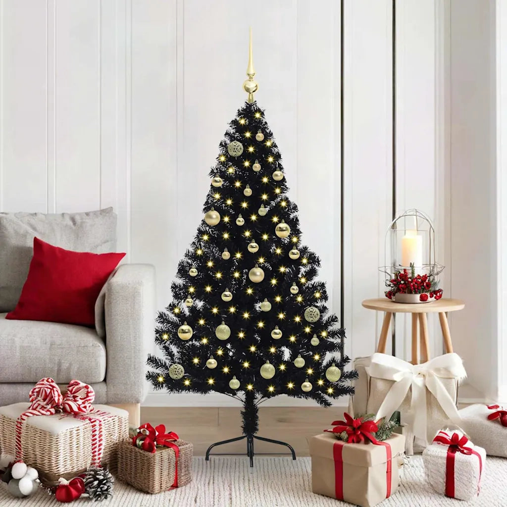 Albero di Natale | Decorazioni natalizie artificiale con luci integrate Nero 150 cm PVC
