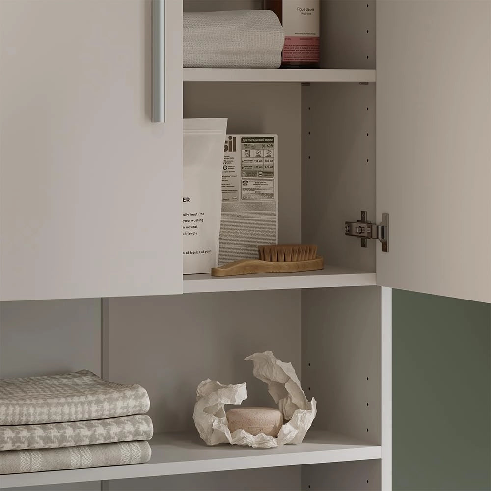 Mobile lavatrice, Bianco, 64 x 190 cm, adatto per la conservazione di detersivo e accessori