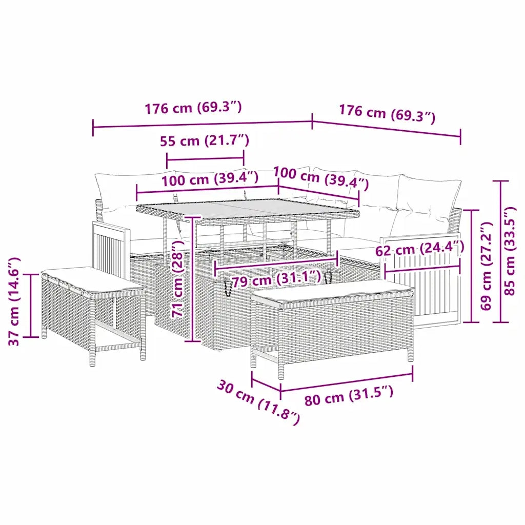 Set Divano da Giardino con cuscino 8 pcs Grigio