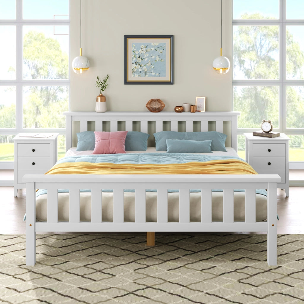 Letto per Adulti; Letto Matrimoniale 140×200 cm con Struttura Stabile; senza Materasso; in Legno Massello; Bianco
