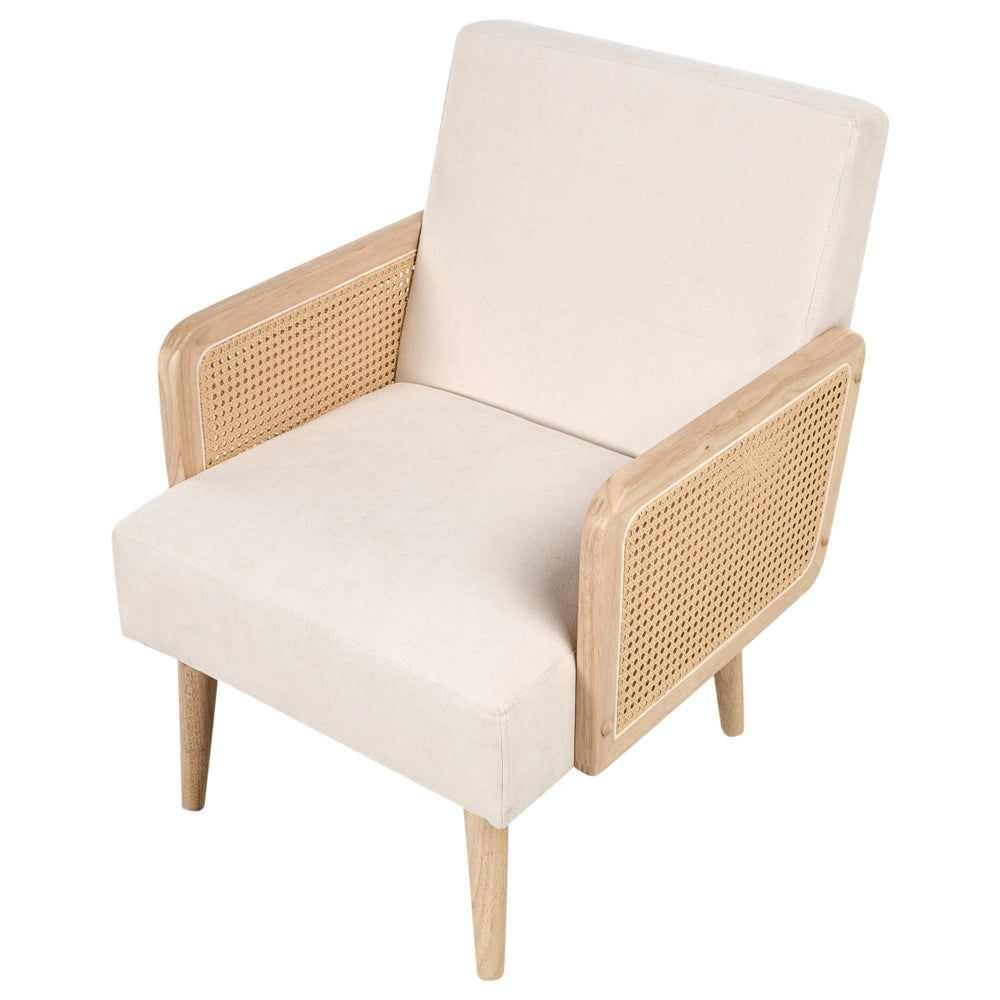 Poltrona tessuto  beige chiaro design retrò struttura in legno soggiorno