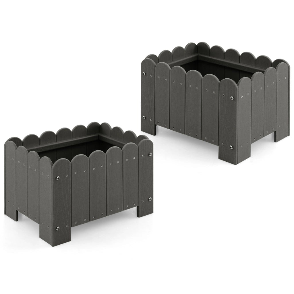 Set di 2 vasi rettangolari per fiori in HDPE, Vasi resistenti alle intemperie con aperture per il drenaggio Grigio-Fioriere